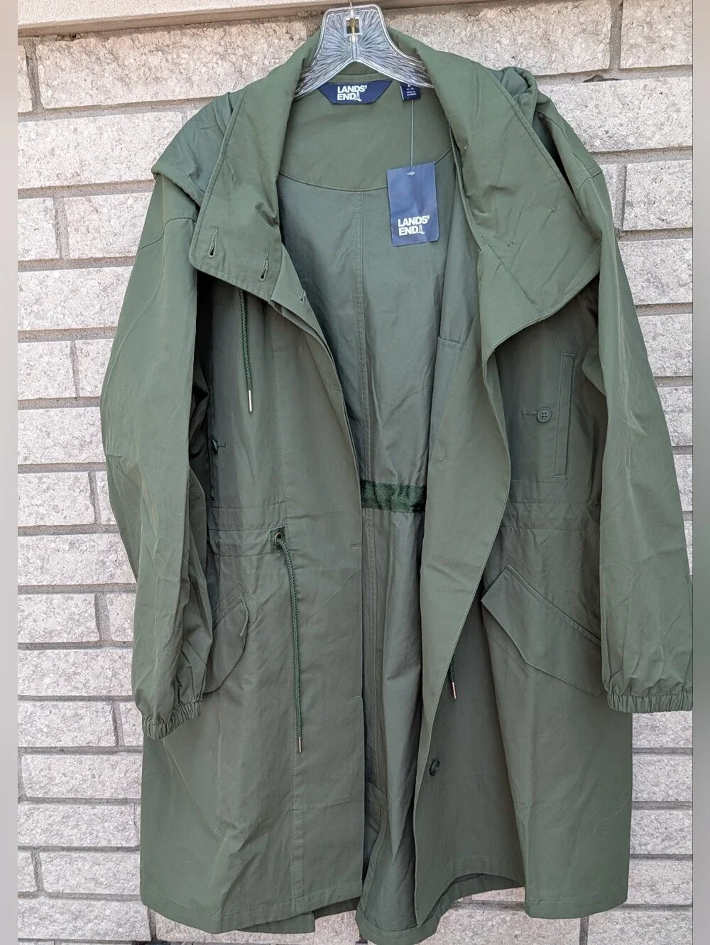 Lands End Women Army Green Hooded Trench Chore Coat Jacket Size Large NWT Roomy - Picture 8 of 12